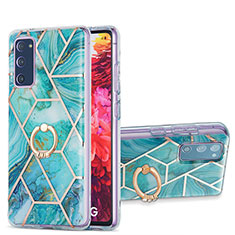 Funda Silicona Gel Goma Patron de Moda Carcasa con Anillo de dedo Soporte Y01B para Samsung Galaxy S20 Lite 5G Menta Verde