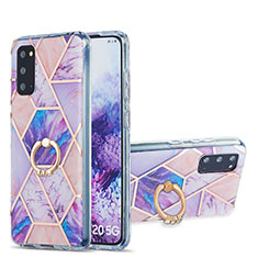 Funda Silicona Gel Goma Patron de Moda Carcasa con Anillo de dedo Soporte Y01B para Samsung Galaxy S20 Purpura Claro