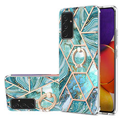 Funda Silicona Gel Goma Patron de Moda Carcasa con Anillo de dedo Soporte Y01B para Samsung Galaxy S23 FE 5G Menta Verde