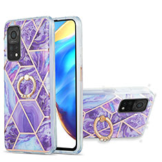 Funda Silicona Gel Goma Patron de Moda Carcasa con Anillo de dedo Soporte Y01B para Xiaomi Mi 10T Pro 5G Morado