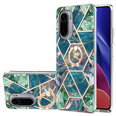 Funda Silicona Gel Goma Patron de Moda Carcasa con Anillo de dedo Soporte Y01B para Xiaomi Mi 11i 5G Verde Noche