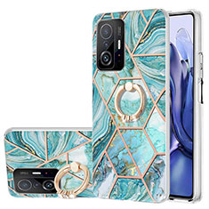 Funda Silicona Gel Goma Patron de Moda Carcasa con Anillo de dedo Soporte Y01B para Xiaomi Mi 11T 5G Menta Verde