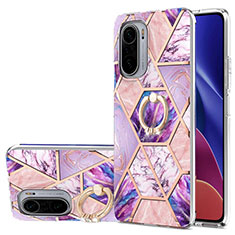 Funda Silicona Gel Goma Patron de Moda Carcasa con Anillo de dedo Soporte Y01B para Xiaomi Mi 11X 5G Purpura Claro