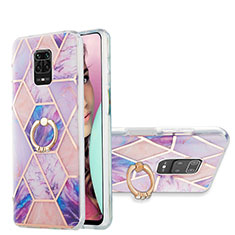 Funda Silicona Gel Goma Patron de Moda Carcasa con Anillo de dedo Soporte Y01B para Xiaomi Poco M2 Pro Purpura Claro