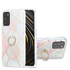 Funda Silicona Gel Goma Patron de Moda Carcasa con Anillo de dedo Soporte Y01B para Xiaomi Poco M3 Rosa