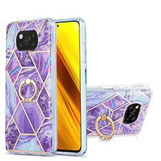 Funda Silicona Gel Goma Patron de Moda Carcasa con Anillo de dedo Soporte Y01B para Xiaomi Poco X3 Pro Morado