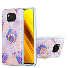 Funda Silicona Gel Goma Patron de Moda Carcasa con Anillo de dedo Soporte Y01B para Xiaomi Poco X3 Pro Purpura Claro