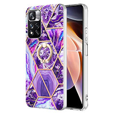 Funda Silicona Gel Goma Patron de Moda Carcasa con Anillo de dedo Soporte Y01B para Xiaomi Poco X4 NFC Morado