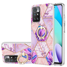 Funda Silicona Gel Goma Patron de Moda Carcasa con Anillo de dedo Soporte Y01B para Xiaomi Redmi 10 (2022) Purpura Claro