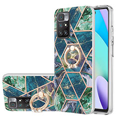 Funda Silicona Gel Goma Patron de Moda Carcasa con Anillo de dedo Soporte Y01B para Xiaomi Redmi 10 4G Verde Noche