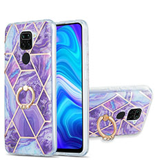 Funda Silicona Gel Goma Patron de Moda Carcasa con Anillo de dedo Soporte Y01B para Xiaomi Redmi 10X 4G Morado