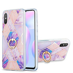 Funda Silicona Gel Goma Patron de Moda Carcasa con Anillo de dedo Soporte Y01B para Xiaomi Redmi 9i Purpura Claro