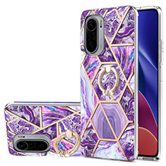 Funda Silicona Gel Goma Patron de Moda Carcasa con Anillo de dedo Soporte Y01B para Xiaomi Redmi K40 5G Morado