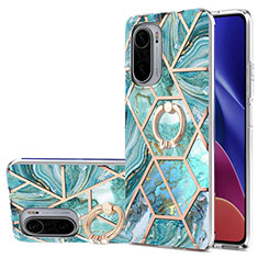 Funda Silicona Gel Goma Patron de Moda Carcasa con Anillo de dedo Soporte Y01B para Xiaomi Redmi K40 Pro 5G Verde