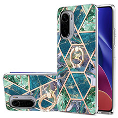 Funda Silicona Gel Goma Patron de Moda Carcasa con Anillo de dedo Soporte Y01B para Xiaomi Redmi K40 Pro 5G Verde Noche