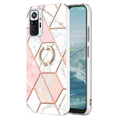 Funda Silicona Gel Goma Patron de Moda Carcasa con Anillo de dedo Soporte Y01B para Xiaomi Redmi Note 10 Pro Max Rosa