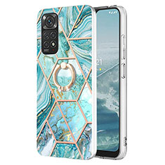 Funda Silicona Gel Goma Patron de Moda Carcasa con Anillo de dedo Soporte Y01B para Xiaomi Redmi Note 11 4G (2022) Menta Verde