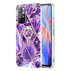 Funda Silicona Gel Goma Patron de Moda Carcasa con Anillo de dedo Soporte Y01B para Xiaomi Redmi Note 11 5G Morado