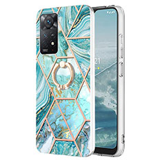 Funda Silicona Gel Goma Patron de Moda Carcasa con Anillo de dedo Soporte Y01B para Xiaomi Redmi Note 11 Pro 5G Menta Verde