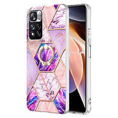 Funda Silicona Gel Goma Patron de Moda Carcasa con Anillo de dedo Soporte Y01B para Xiaomi Redmi Note 11 Pro+ Plus 5G Purpura Claro