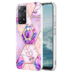 Funda Silicona Gel Goma Patron de Moda Carcasa con Anillo de dedo Soporte Y01B para Xiaomi Redmi Note 12 Pro 4G Purpura Claro