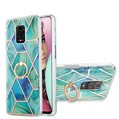 Funda Silicona Gel Goma Patron de Moda Carcasa con Anillo de dedo Soporte Y01B para Xiaomi Redmi Note 9 Pro Max Verde