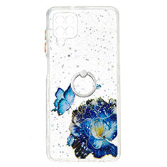 Funda Silicona Gel Goma Patron de Moda Carcasa con Anillo de dedo Soporte Y01X para Samsung Galaxy A12 Nacho Azul