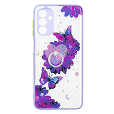 Funda Silicona Gel Goma Patron de Moda Carcasa con Anillo de dedo Soporte Y01X para Samsung Galaxy A13 5G Morado