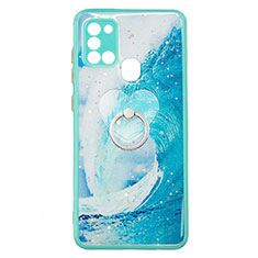 Funda Silicona Gel Goma Patron de Moda Carcasa con Anillo de dedo Soporte Y01X para Samsung Galaxy A21s Verde