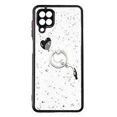 Funda Silicona Gel Goma Patron de Moda Carcasa con Anillo de dedo Soporte Y01X para Samsung Galaxy A22 4G Negro