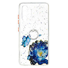 Funda Silicona Gel Goma Patron de Moda Carcasa con Anillo de dedo Soporte Y01X para Samsung Galaxy A32 5G Azul