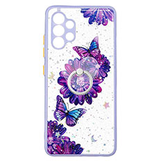 Funda Silicona Gel Goma Patron de Moda Carcasa con Anillo de dedo Soporte Y01X para Samsung Galaxy A32 5G Morado