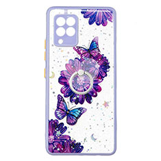 Funda Silicona Gel Goma Patron de Moda Carcasa con Anillo de dedo Soporte Y01X para Samsung Galaxy A42 5G Morado