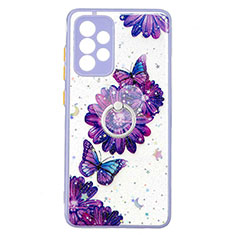 Funda Silicona Gel Goma Patron de Moda Carcasa con Anillo de dedo Soporte Y01X para Samsung Galaxy A52 4G Morado