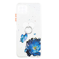 Funda Silicona Gel Goma Patron de Moda Carcasa con Anillo de dedo Soporte Y01X para Samsung Galaxy F42 5G Azul