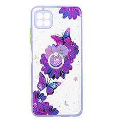 Funda Silicona Gel Goma Patron de Moda Carcasa con Anillo de dedo Soporte Y01X para Samsung Galaxy F42 5G Morado