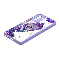 Funda Silicona Gel Goma Patron de Moda Carcasa con Anillo de dedo Soporte Y01X para Xiaomi Mi 11X 5G Morado