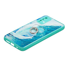 Funda Silicona Gel Goma Patron de Moda Carcasa con Anillo de dedo Soporte Y01X para Xiaomi Redmi 9 Power Verde