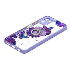 Funda Silicona Gel Goma Patron de Moda Carcasa con Anillo de dedo Soporte Y01X para Xiaomi Redmi Note 11 SE India 4G Morado