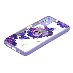 Funda Silicona Gel Goma Patron de Moda Carcasa con Anillo de dedo Soporte Y01X para Xiaomi Redmi Note 9 4G Morado