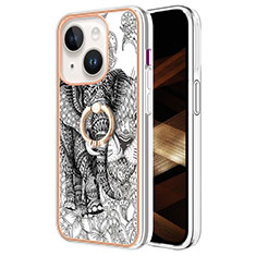 Funda Silicona Gel Goma Patron de Moda Carcasa con Anillo de dedo Soporte Y02B para Apple iPhone 15 Gris