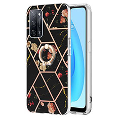 Funda Silicona Gel Goma Patron de Moda Carcasa con Anillo de dedo Soporte Y02B para Oppo A53s 5G Negro