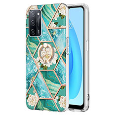 Funda Silicona Gel Goma Patron de Moda Carcasa con Anillo de dedo Soporte Y02B para Oppo A55 5G Verde