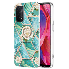 Funda Silicona Gel Goma Patron de Moda Carcasa con Anillo de dedo Soporte Y02B para Oppo A74 5G Verde