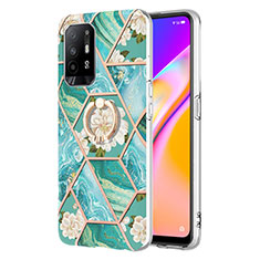 Funda Silicona Gel Goma Patron de Moda Carcasa con Anillo de dedo Soporte Y02B para Oppo F19 Pro+ Plus 5G Verde