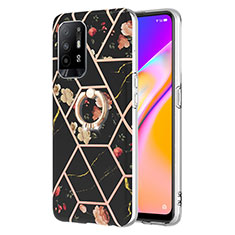 Funda Silicona Gel Goma Patron de Moda Carcasa con Anillo de dedo Soporte Y02B para Oppo Reno5 Z 5G Negro