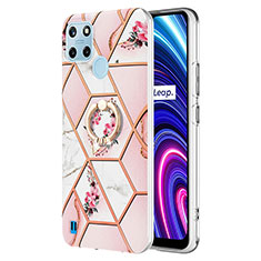 Funda Silicona Gel Goma Patron de Moda Carcasa con Anillo de dedo Soporte Y02B para Realme C21Y Rosa