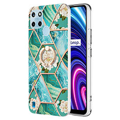 Funda Silicona Gel Goma Patron de Moda Carcasa con Anillo de dedo Soporte Y02B para Realme C21Y Verde