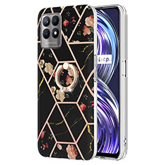 Funda Silicona Gel Goma Patron de Moda Carcasa con Anillo de dedo Soporte Y02B para Realme Narzo 50 4G Negro