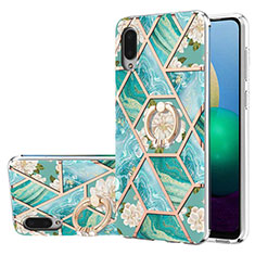 Funda Silicona Gel Goma Patron de Moda Carcasa con Anillo de dedo Soporte Y02B para Samsung Galaxy A02 Verde